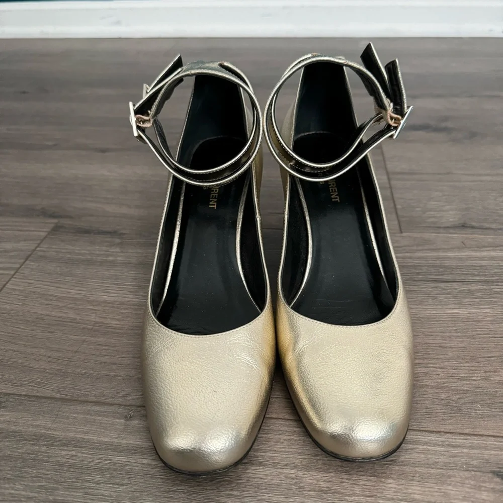 Saint Laurent Babies Double Ankle Strap Pump Metallic Gold - Picture 7 of 10